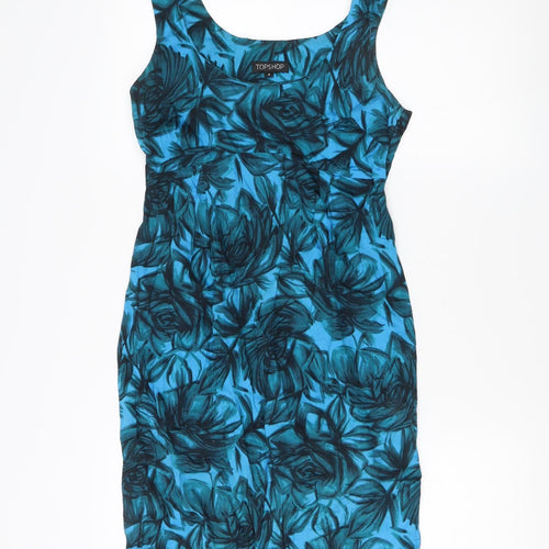 Topshop Women's Blue Floral Bodycon Dress - Size 8