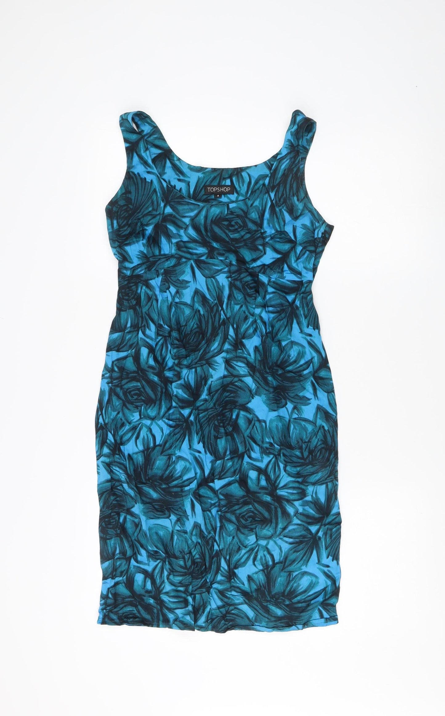 Topshop Women's Blue Floral Bodycon Dress - Size 8