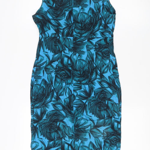 Topshop Women's Blue Floral Bodycon Dress - Size 8
