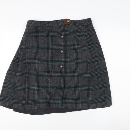 Alice Collins Women's Grey Check Pleated Skirt Size 12