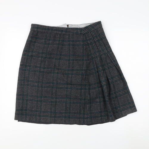 Alice Collins Women's Grey Check Pleated Skirt Size 12