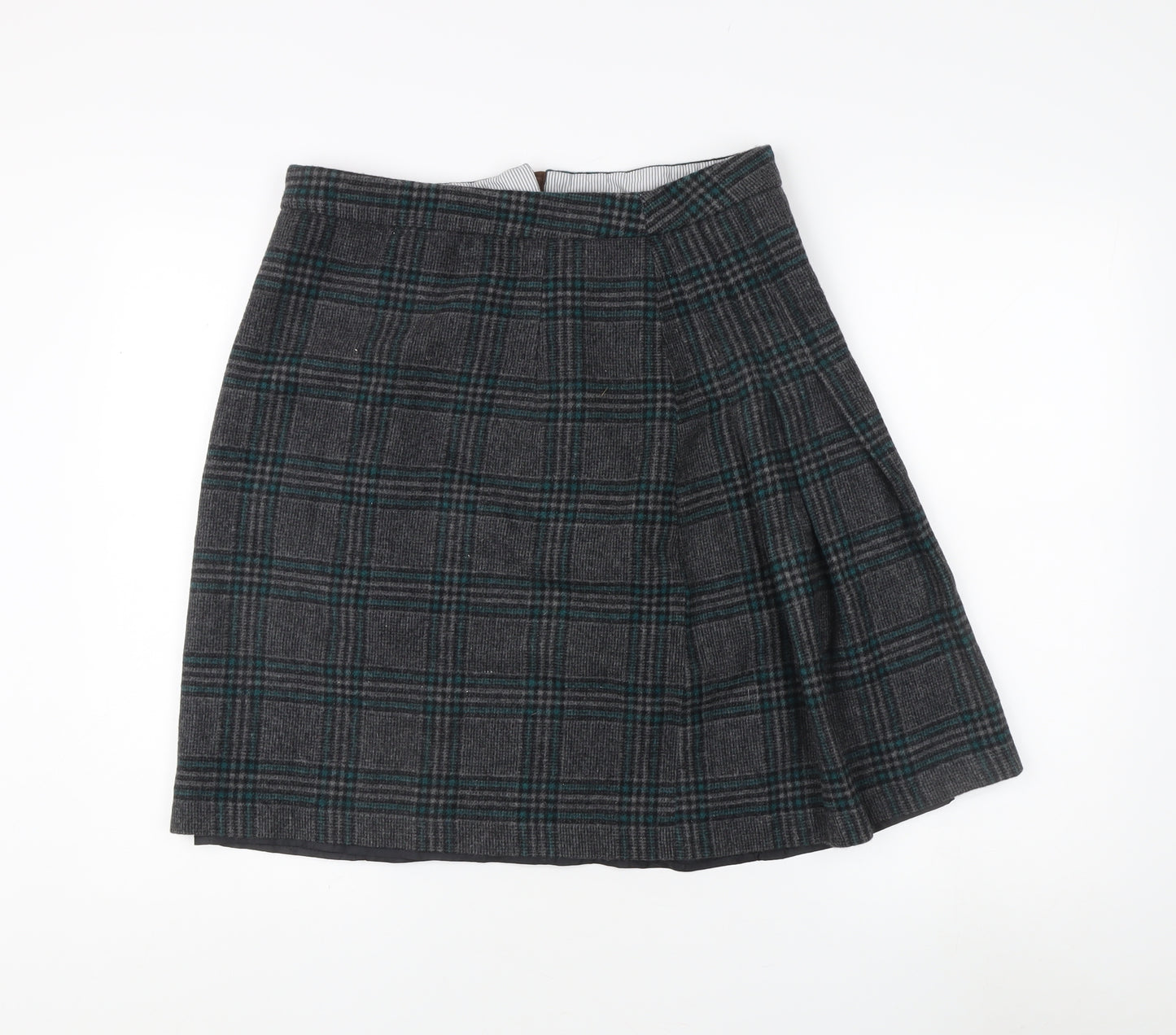 Alice Collins Women's Grey Check Pleated Skirt Size 12