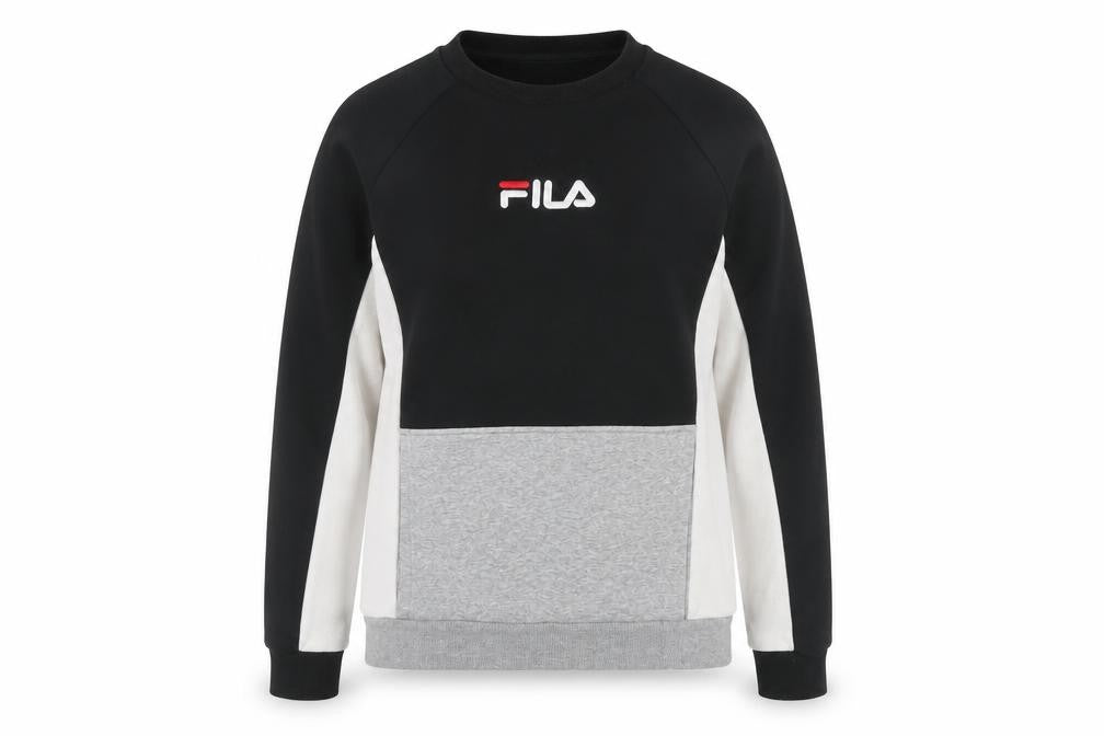 Front view of Fila unisex adults black colourblock sweatshirt, size S