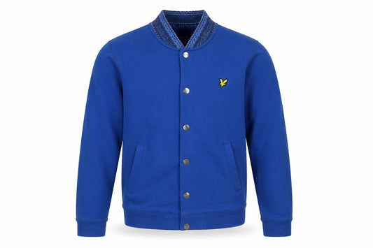 Front view of Lyle & Scott Men's Blue Varsity Jacket, M, Cotton
