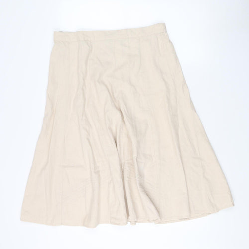 Damart Women's Beige A-Line Midi Skirt Size 18 Linen Blend