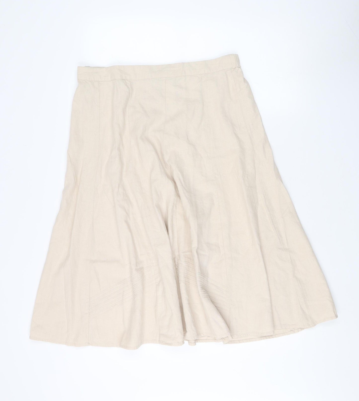 Damart Women's Beige A-Line Midi Skirt Size 18 Linen Blend