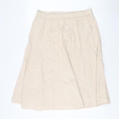 Damart Women's Beige A-Line Midi Skirt Size 18 Linen Blend