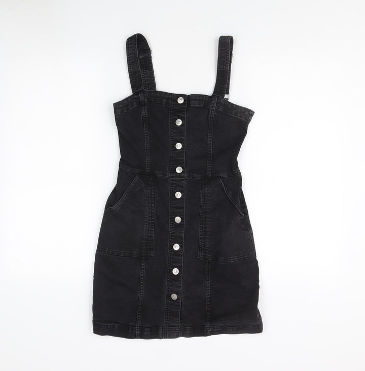 H&M Women's Black Denim Pinafore Dress Size 6