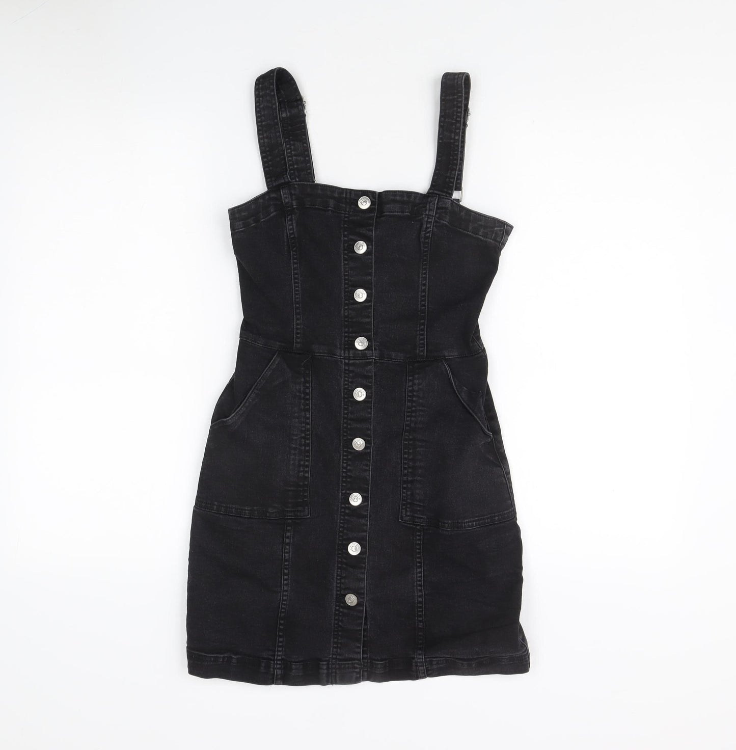 H&M Women's Black Denim Pinafore Dress Size 6