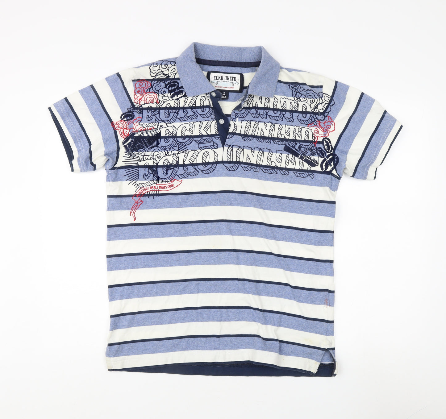 ECKO UNLTD Men's Blue Striped Polo Shirt - Small