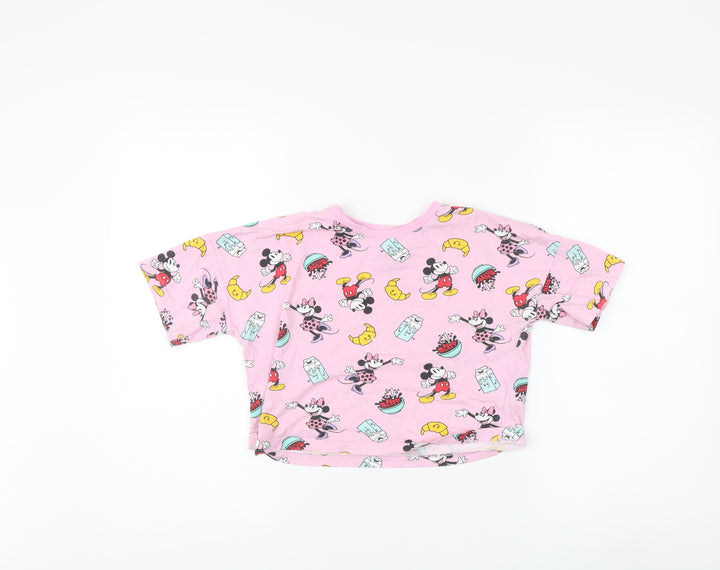 Primark Girls Pink Mickey Mouse Cropped T-Shirt 8-9 Years
