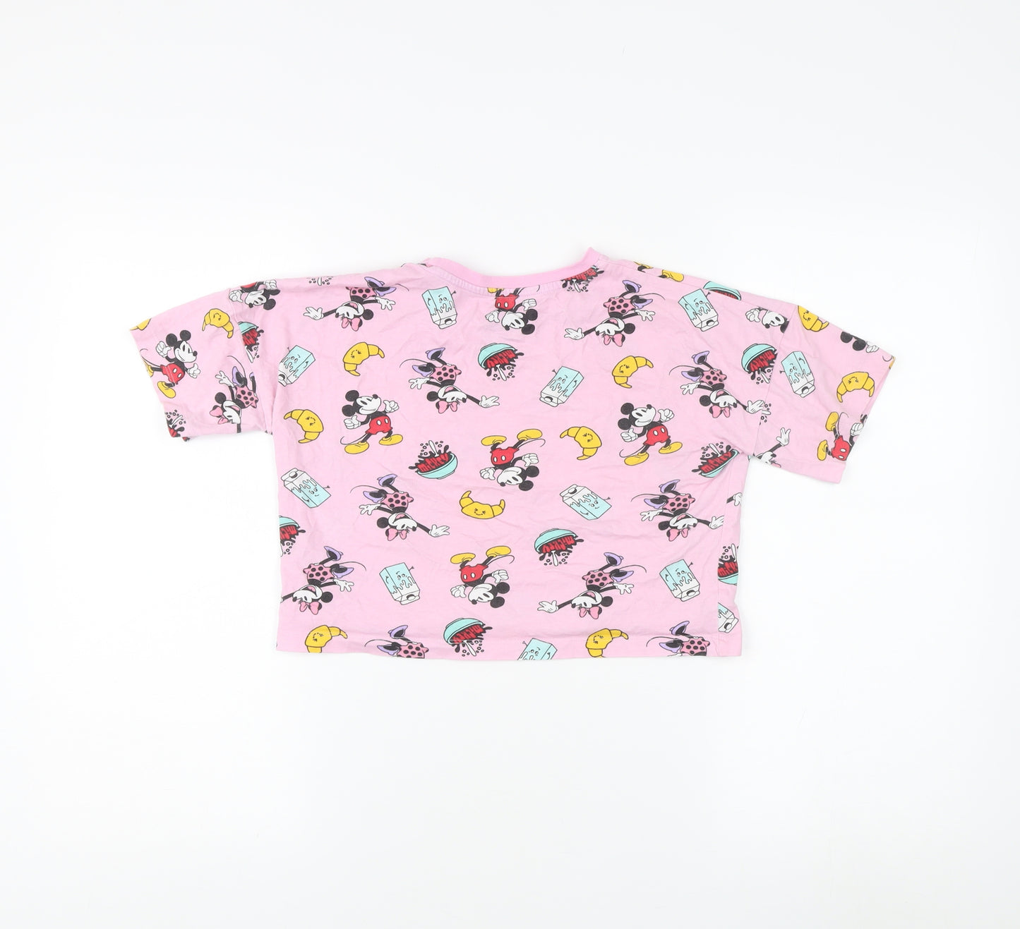 Primark Girls Pink Mickey Mouse Cropped T-Shirt 8-9 Years