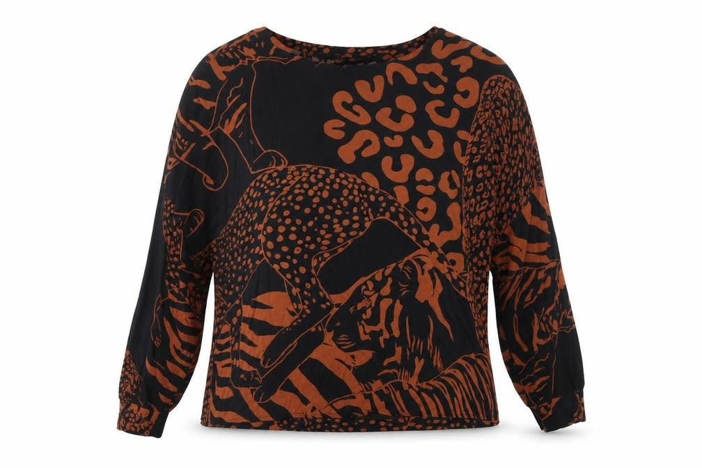 Front view of Next Women Brown Animal Print Shirt XL