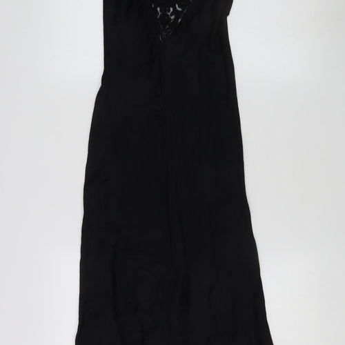 Zara Women's Black Slip Dress M - Strappy Lace Accents