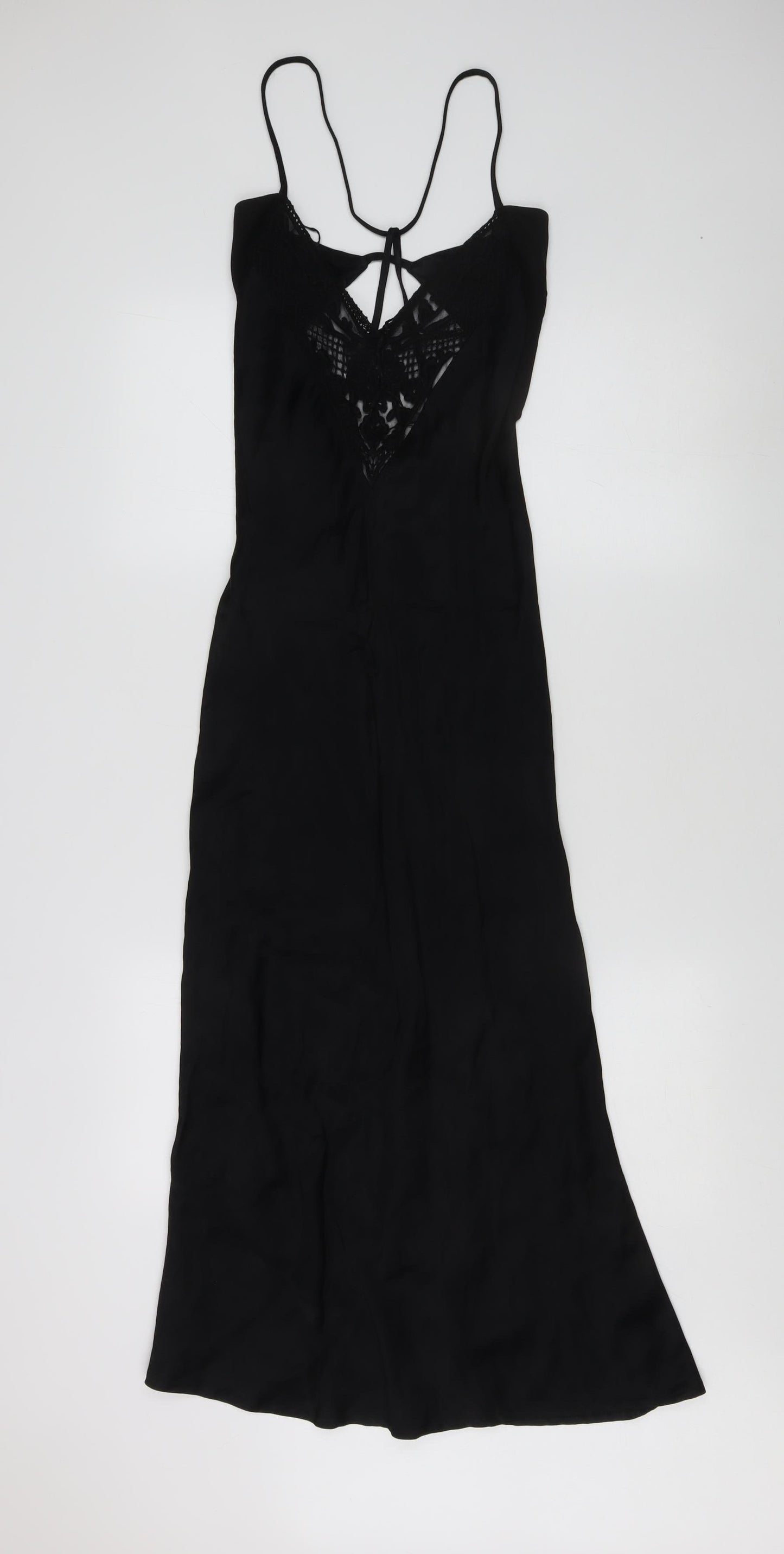Zara Women's Black Slip Dress M - Strappy Lace Accents