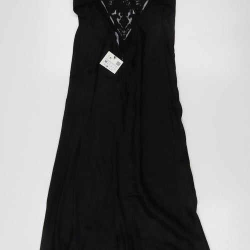 Zara Women's Black Slip Dress M - Strappy Lace Accents