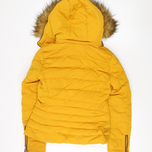 Zara Women's Yellow Puffer Jacket, Size 4, Hooded