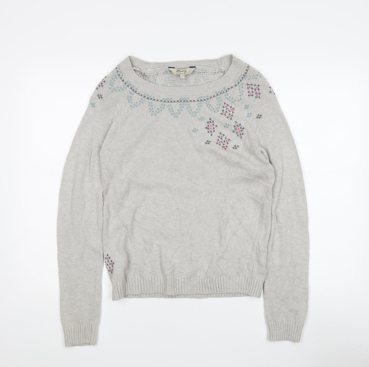 Mantaray Women's Grey Fair Isle Pullover Jumper, Size 12