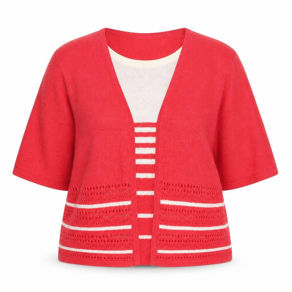 Front view of Honor Millburn Women's Red Cardigan, L, Knit Jumper