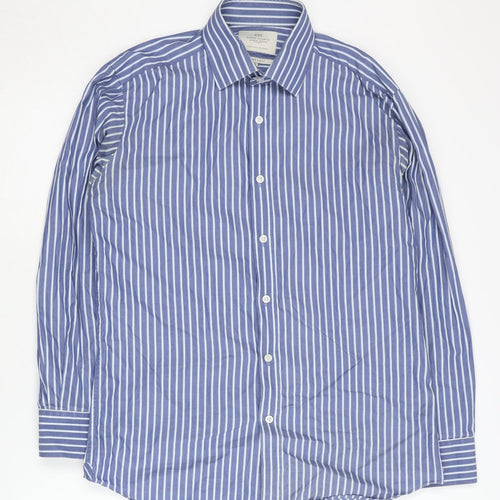 Hawes & Curtis Men's Blue Striped Slim Fit Shirt Size 15