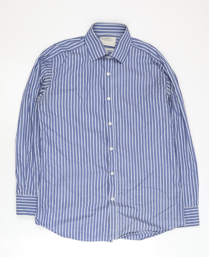 Hawes & Curtis Men's Blue Striped Slim Fit Shirt Size 15