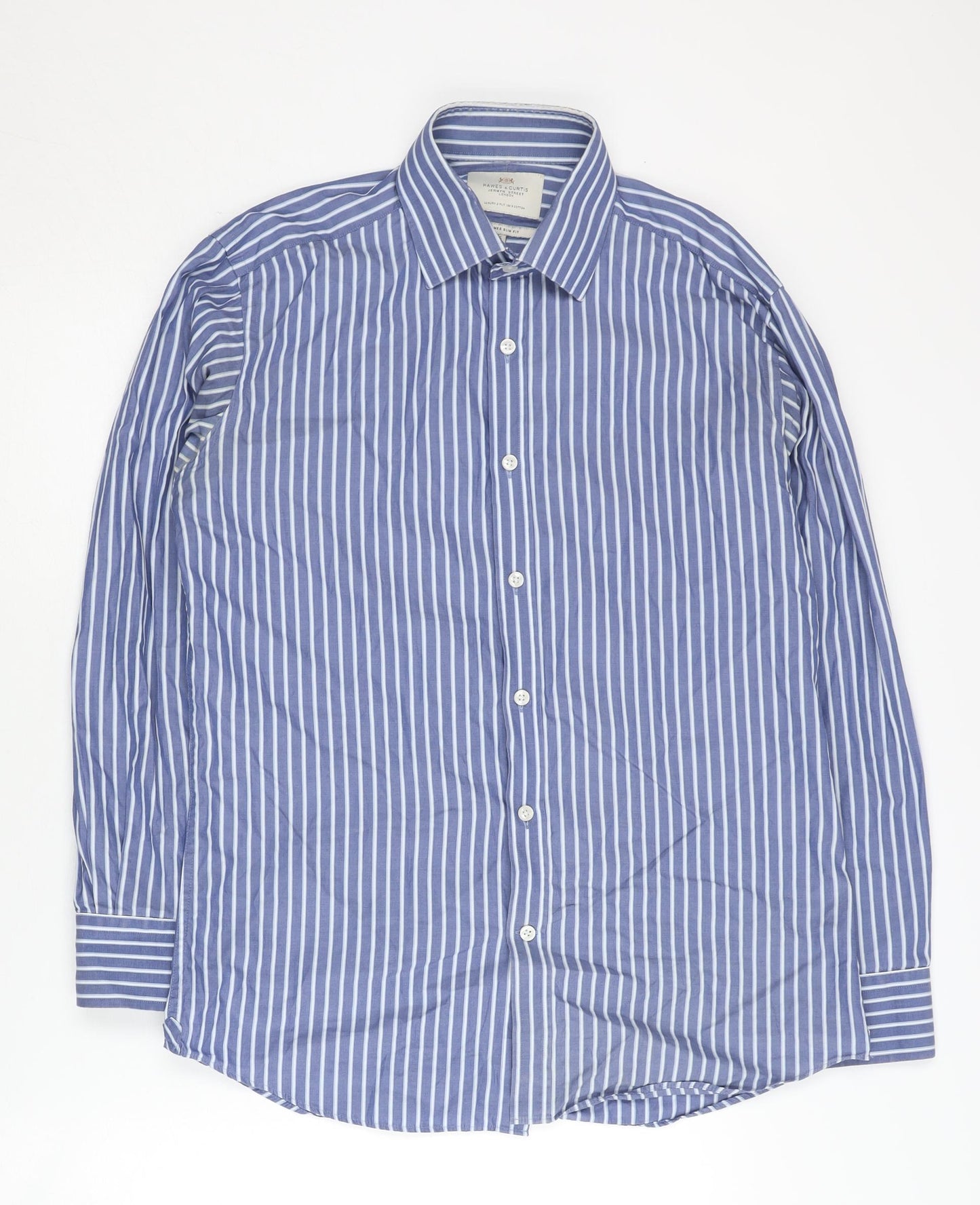 Hawes & Curtis Men's Blue Striped Slim Fit Shirt Size 15