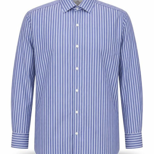 Hawes & Curtis Men's Blue Striped Slim Fit Shirt Size 15