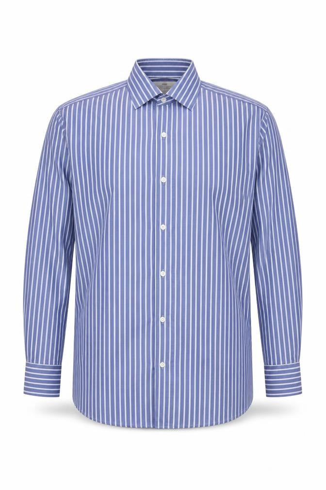 Hawes & Curtis Men's Blue Striped Slim Fit Shirt Size 15
