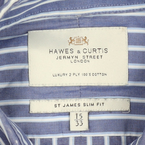 Hawes & Curtis Men's Blue Striped Slim Fit Shirt Size 15