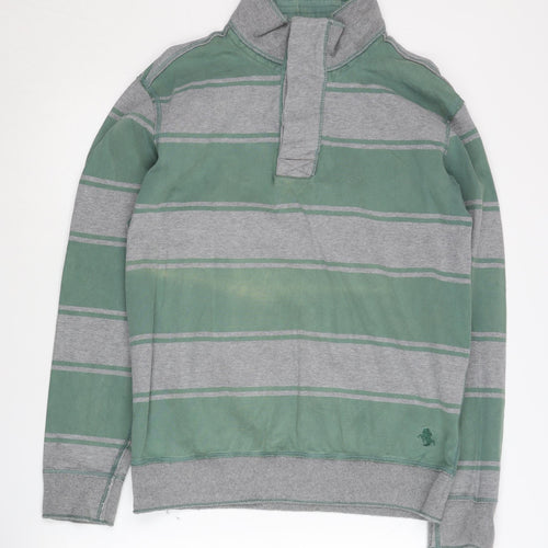 St George Duffer Men's Green Striped Henley Sweatshirt L