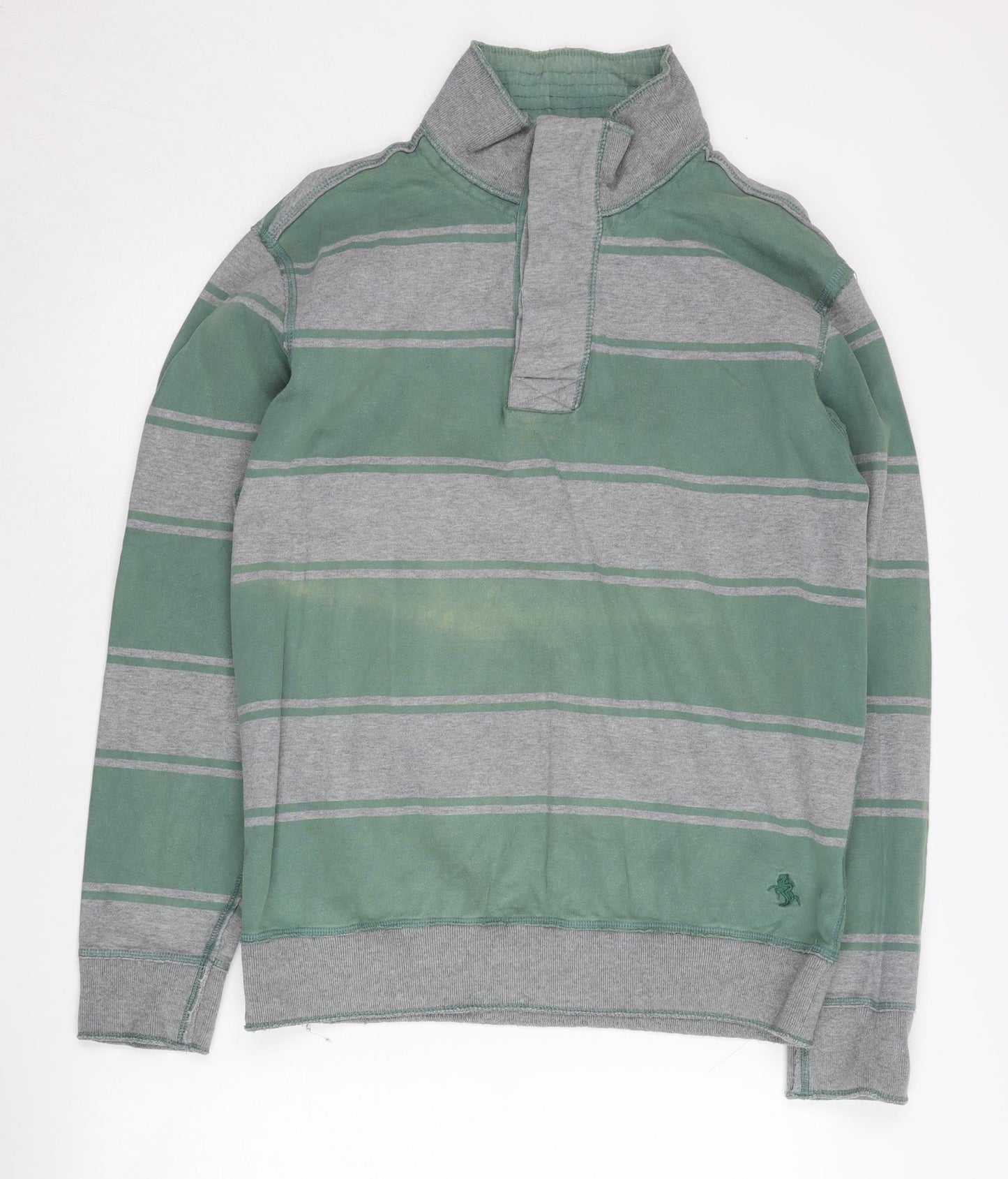 St George Duffer Men's Green Striped Henley Sweatshirt L
