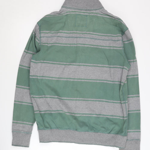 St George Duffer Men's Green Striped Henley Sweatshirt L