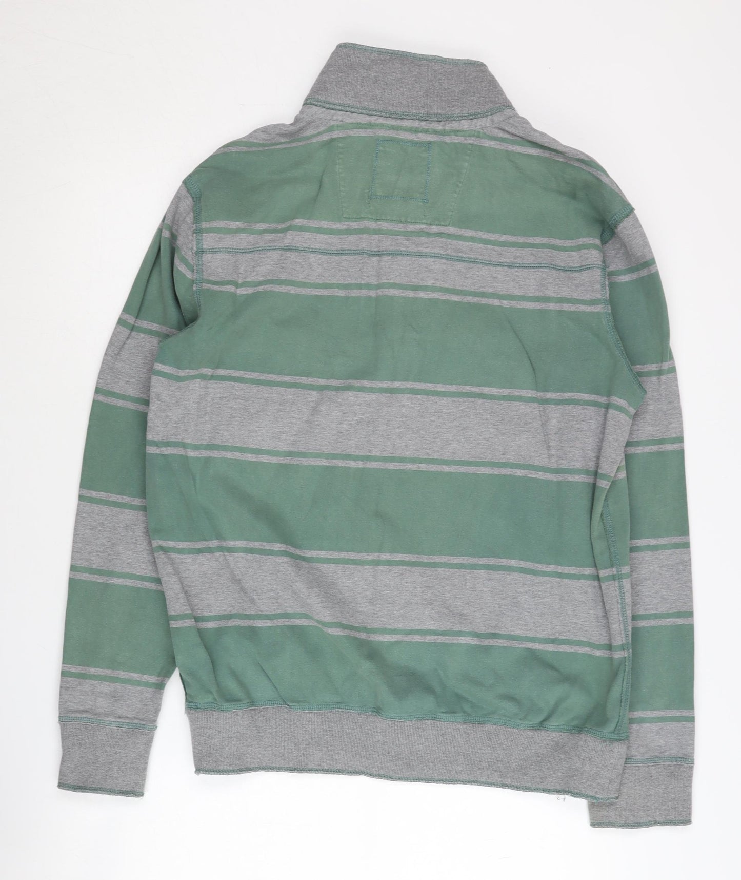 St George Duffer Men's Green Striped Henley Sweatshirt L
