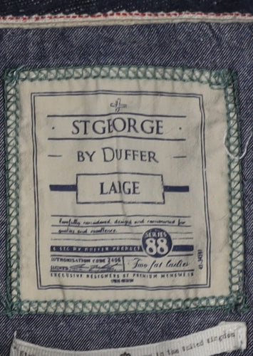 St George Duffer Men's Green Striped Henley Sweatshirt L