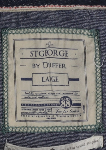 St George Duffer Men's Green Striped Henley Sweatshirt L