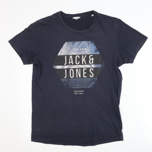 Jack & Jones Men's Blue Graphic Print T-Shirt, S
