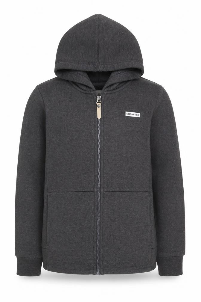 Front view of Converse boys’ grey hoodie m full zip casual