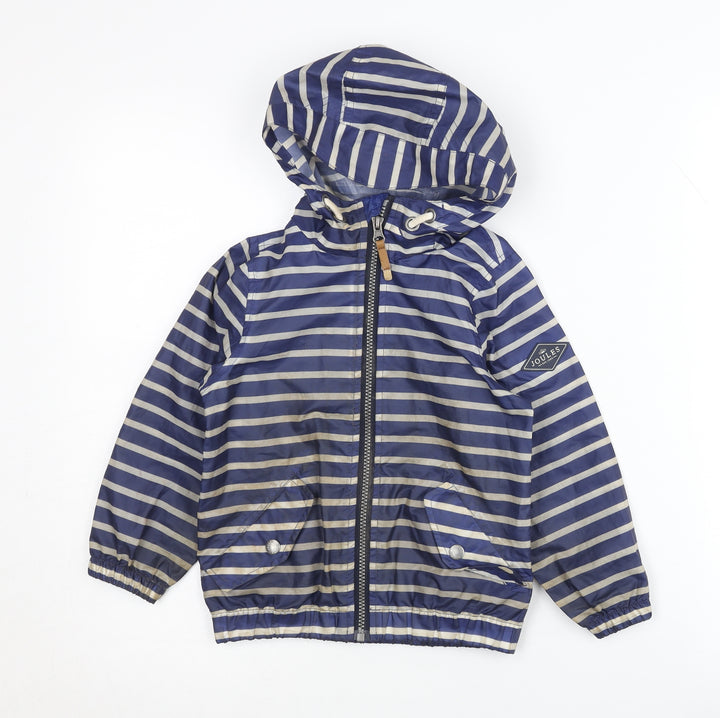 Joules Girls Blue Striped Rain Coat 3 Years