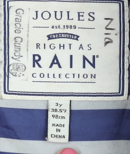 Joules Girls Blue Striped Rain Coat 3 Years