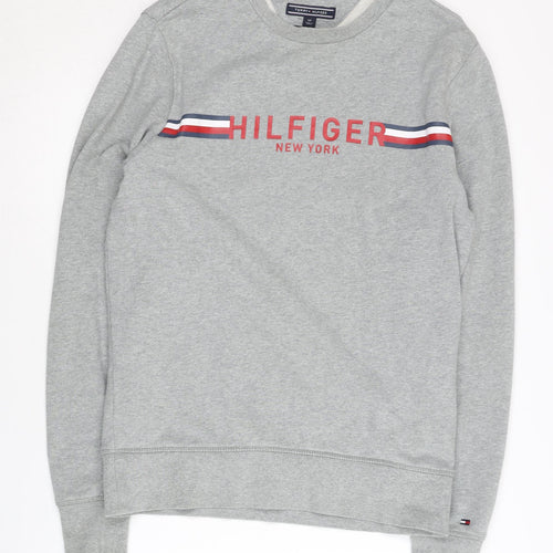 Tommy Hilfiger Men's Grey Logo Sweatshirt, S, Pullover, Cotton