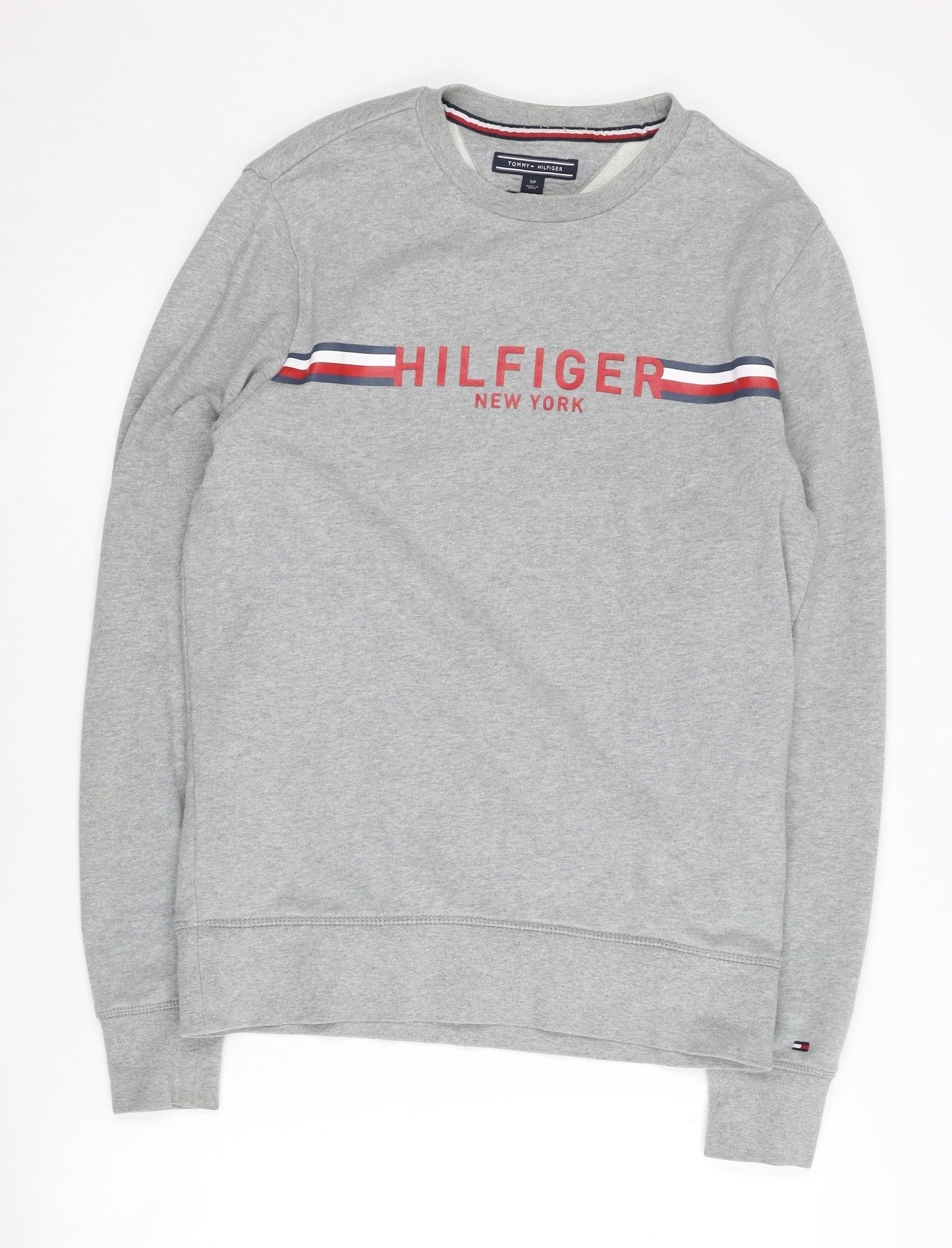 Tommy Hilfiger Men's Grey Logo Sweatshirt, S, Pullover, Cotton