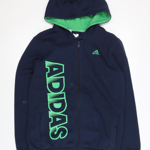 Adidas Boys' Blue Full Zip Hoodie, Age 13-14, Casual Wear