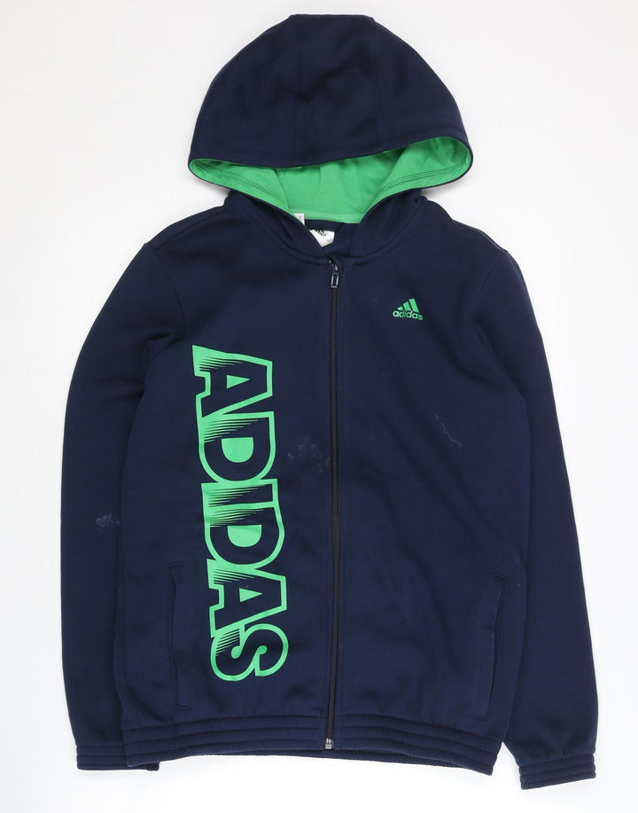 Adidas Boys' Blue Full Zip Hoodie, Age 13-14, Casual Wear