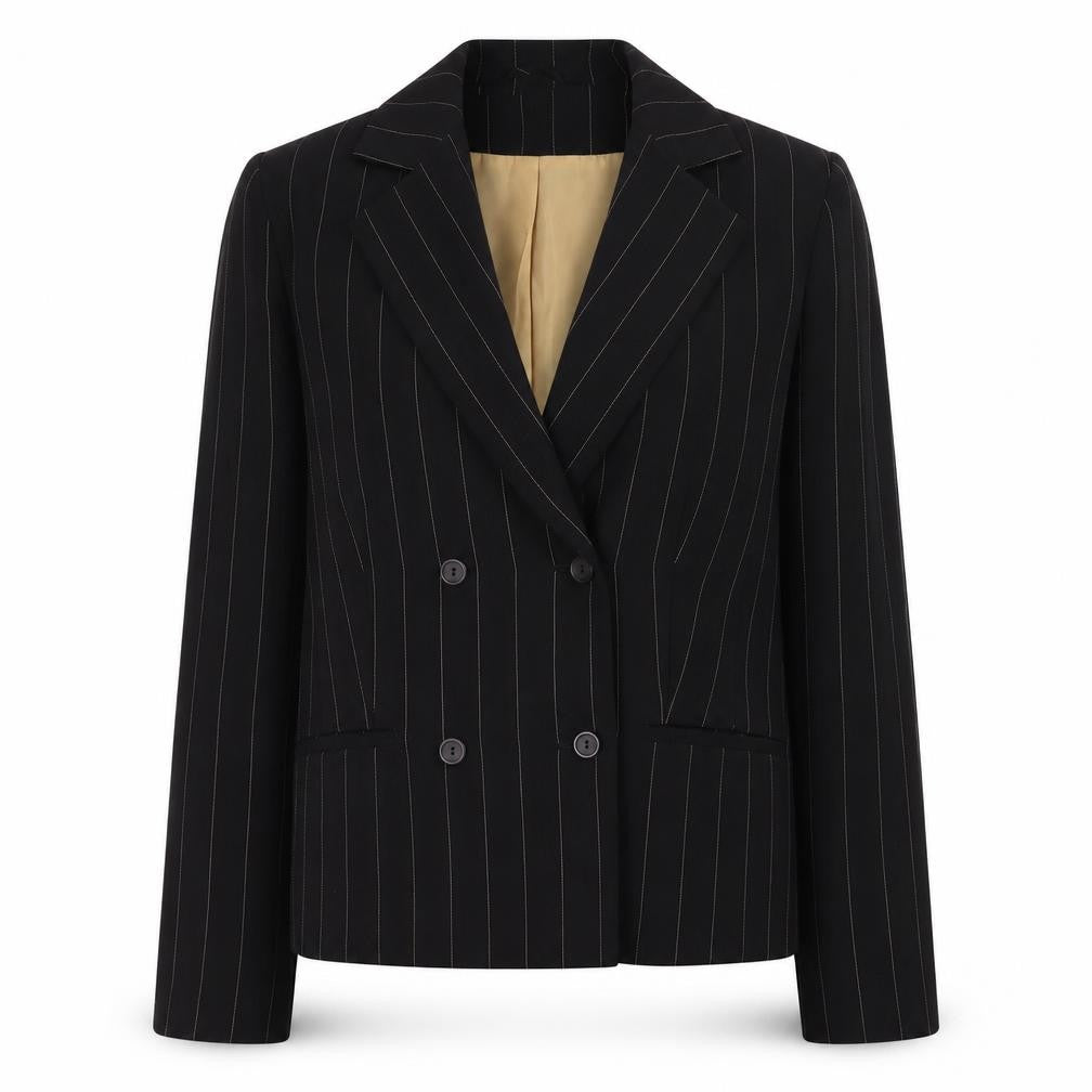 Front view of KappAhl Women’s Black Pinstripe Blazer, size UK 14