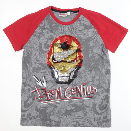 Marvel Boys Iron Man T-Shirt 11-12 Years Grey Red Sequin