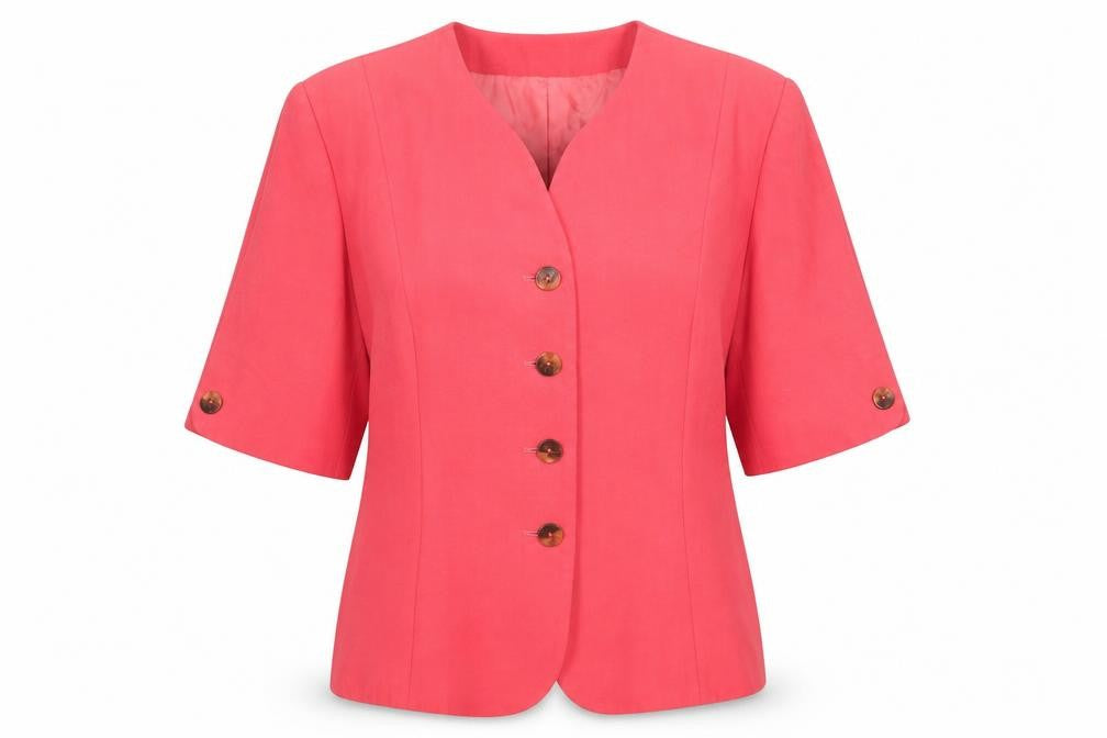 Front view of Viyella Women's Pink Blazer UK 16 Short Sleeve