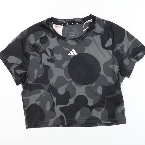 Adidas Girls' Black Camouflage Cropped T-Shirt 11-12