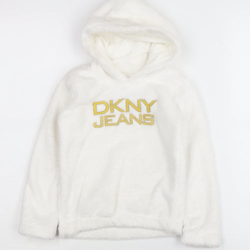 DKNY Jeans Girls Ivory Hoodie, 4 Years - Embroidered Pullover