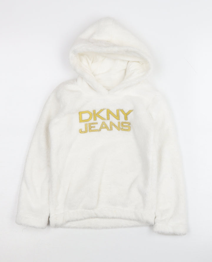 DKNY Jeans Girls Ivory Hoodie, 4 Years - Embroidered Pullover