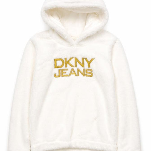 DKNY Jeans Girls Ivory Hoodie, 4 Years - Embroidered Pullover